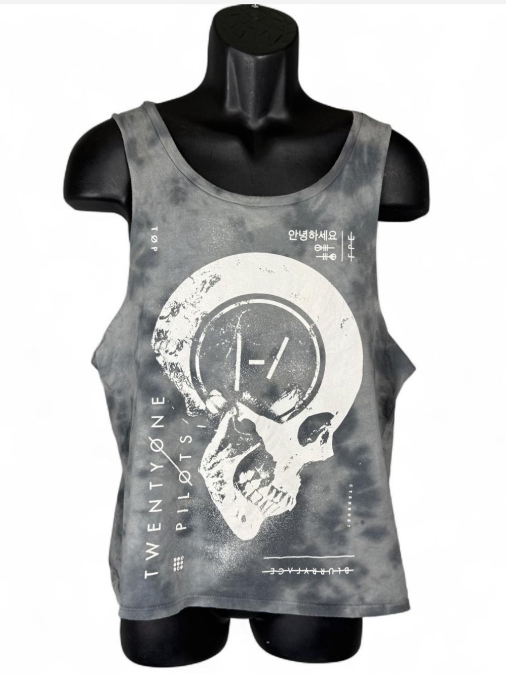 Twenty One Pilots Muscle Tank Top Mens Size M Gray Tie Dye Skull Blurryface